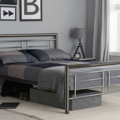 black and silver metal BED