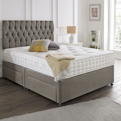 Chesterfield headboard divan 2 drawer beige 