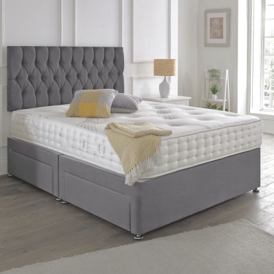 Chesterfield headboard divan 2 drawer grey 