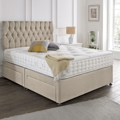 chesterfield headboard divan 2 drawer cream 