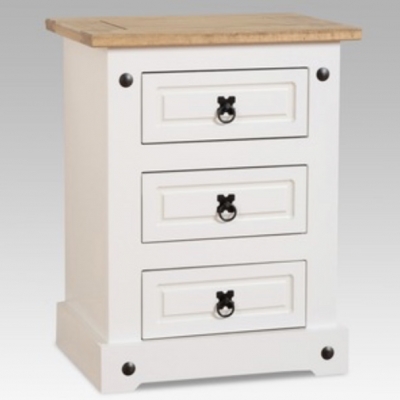 Corona 3 drawer bedside chest (white)