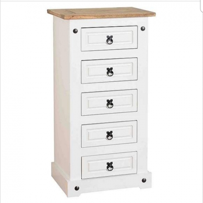 Corona 5 Drawer Narrow Chest (white)