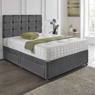 cubed headboard and divan 2 drawers grey 
