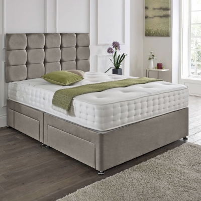 cubed headboard divan 2 drawer beige 