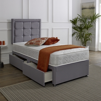 cubed lined headboard and 2 drawer divan base 