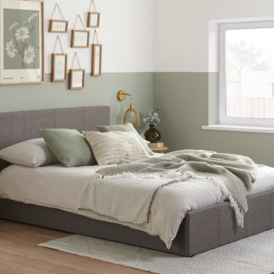 Flat headboard ottoman bed grey 