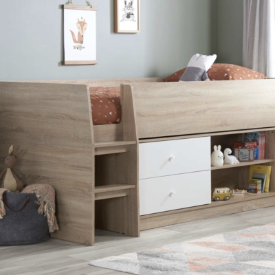 high cabin bed white and wood 