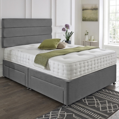 horizontal headboard and 2 drawer divan base grey 