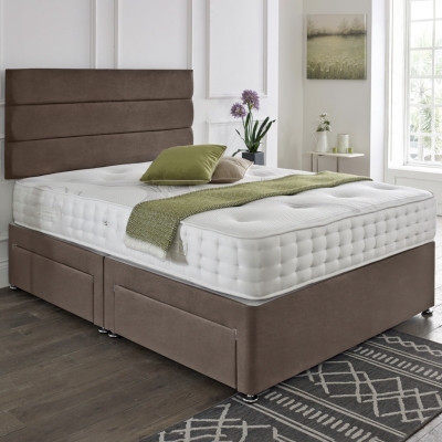 Horizontal lined headboard and 2 drawer divan brown 