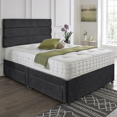 Horizontal lined headboard and 2 drawer divan charcoal 