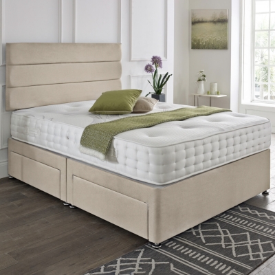 Horizontal lined headboard and 2 drawer divan Cream 