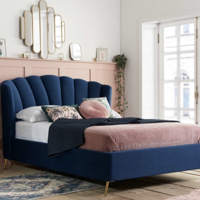 Lined legged ottoman blue 