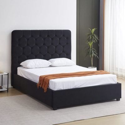 Madison 4'6" Bed Black soft velvet 