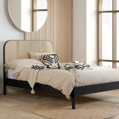 Margaret black oak and rattan bed