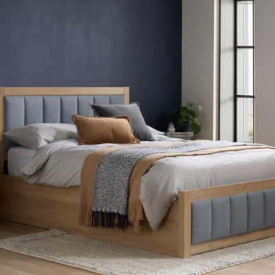 Monaco lined fabric and wood ottoman 