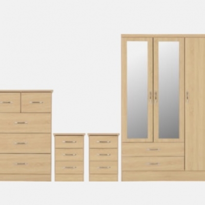 Nevada 3 door 2 Drawer mirrored Wardrobe bedroom set