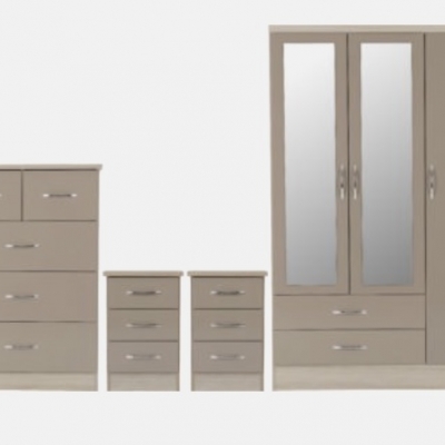 Nevada 3 door 2 drawer mirrored wardrobe Bedroom set