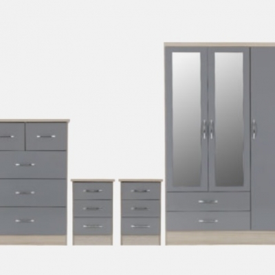 Nevada 3 door 2 Drawer Mirrored Wardrobe bedroom set