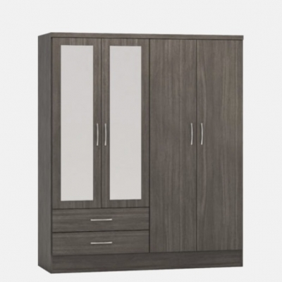 Nevada 4 door 2 Drawer Mirrored Wardrobe 