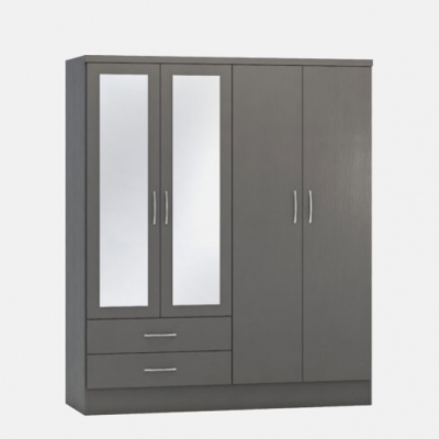 Nevada 4 door 2 drawer mirrored wardrobe 