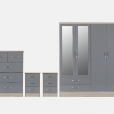 Nevada 4 door 2 drawer mirrored wardrobe bedroom set