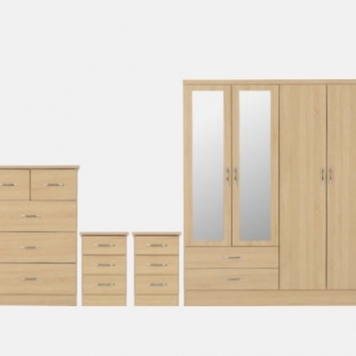 Nevada 4 door 2 Drawer Mirrored Wardrobe bedroom set