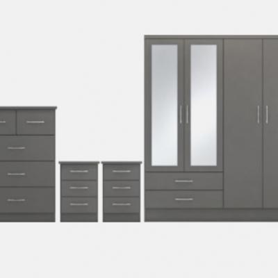 Nevada 4 door 2 Drawer Mirrored Wardrobe bedroom set