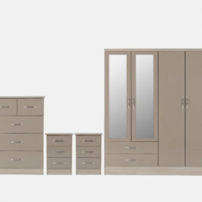 Nevada 4 door 2 Drawer Mirrored Wardrobe bedroom set