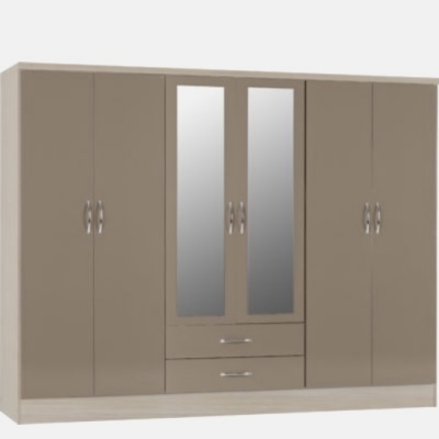 Nevada 6 door 2 drawer mirrored wardrobe 