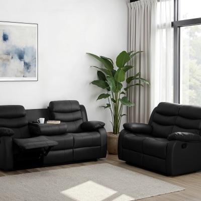 Ronan 3+2 reclining chairs faux leather black 
