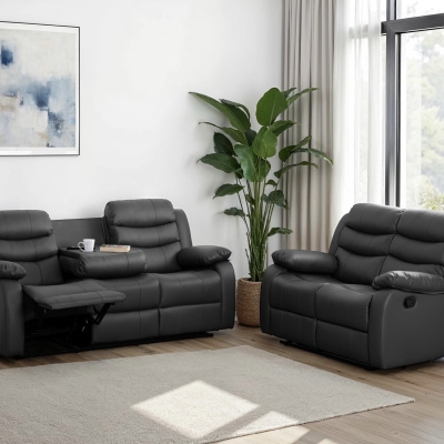 Ronan 3+2 reclining chairs grey faux leather 