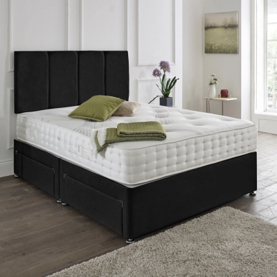 thick lined headboard 2 drawer divan black 