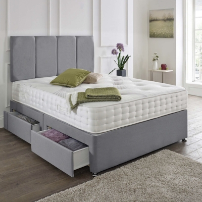thick lined headboard and divan 2 drawer grey 